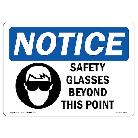 Signmission OSHA Sign, Glasses Beyond This Point, 10in X 7in Decal, 10" W, 7" H, Landscape, OS-NS-D-710-L-18166 OS-NS-D-710-L-18166